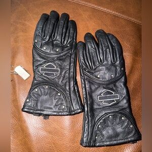 Vintage Harley-Davidson Black Leather Motorcycle Gloves with Embroidered Logo